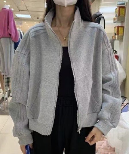 새로운 봄 가을 야구 유니폼 다용도 운동 재킷 단색 스탠드 칼라 루즈핏 캐주얼 슬림해 보이는 짧은 외투 바람의 소리 트렌디