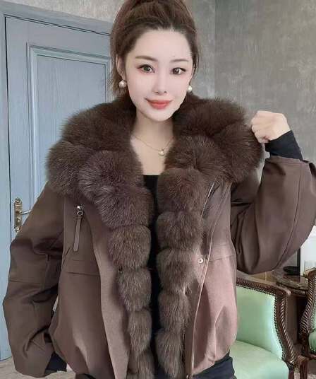 2026 새로운 모방 여우 모피 칼라 아래 면화 의류 여성 짧은 패션 루즈핏 두꺼운 Parker 세트