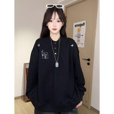 批发官图<b class='q'>特价</b>纯棉华棉复合牛奶丝320克薄款卫衣刺绣花春秋亨利领上衣