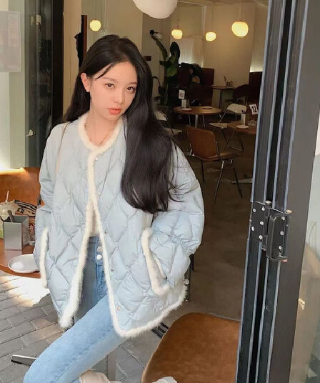 링 그리드 아래 면화 의류 여성 겨울 디자인 센스 작은 대중 얇고 가벼운 면 옷 새로운 폭발 고급 센스 짧은 외투