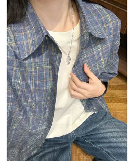 아메리칸 느슨함 센스 배색 체크무늬 여성 셔츠 가을 디자인 센스 작은 대중 레트로 루즈핏 캐주얼 출퇴근 셔츠