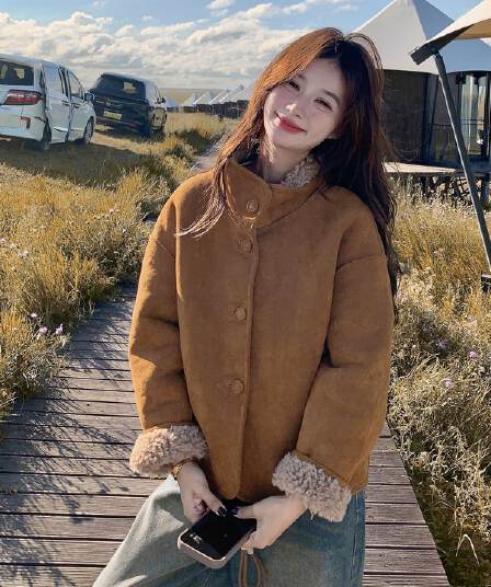 양면 착용 양털 여성 코트 가을 겨울 2026 새로운 작은 키 피모 하나 느긋한 바람 고유 한 디자인 센스