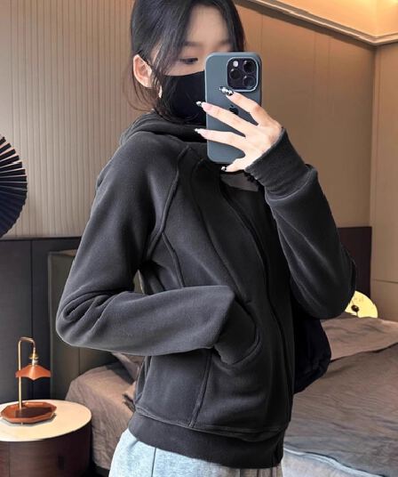 원본 두꺼운 오스트리아 과립 플러시 원단 후드 지퍼 재킷 가을 핫걸 슬림해 보이는 후드티 새로운