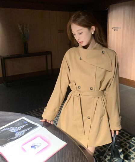 바람막이 여성 코트 목도리 칼라 품격 허리 수축 재킷 가을 어깨 소매 쇼트 스타일 2026 가을 작은 키 바람막이 코트