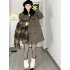批发原版面料真口袋 美拉德秋冬新款高级毛呢小个子<b class='q'>西装</b>外套中长大衣