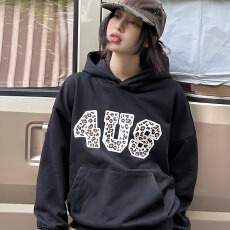 2026新款华棉复合无帽绳有口袋连帽卫衣女印花，薄款+加绒
