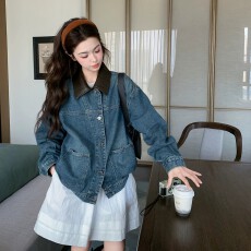 批发韩系巨好看牛仔外套女高级感2026<b class='q'>秋</b>季新款PU领拼接牛仔夹克上衣潮
