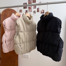 批发Kunmi泡芙 粉粉面包 粉色立领羽绒<b class='q'>马甲</b>背心女冬季外穿小个子外套