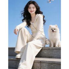 批发巨好看的穿搭一整套<b class='q'>女</b>2026春秋新款收腰连帽卫衣高腰阔腿裤<b class='q'>两件</b>套