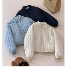 批发实拍彩色织唛竖条纹理冬翻领小个子轻盈棉服甜美<b class='q'>韩版</b>宽松棉衣外套