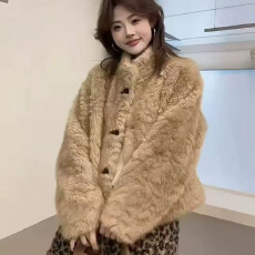 批发水貂绒立领牛角扣皮毛一体<b class='q'>外套</b>女2026秋冬季新款宽松显瘦减龄上衣