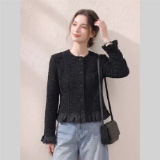 批发高级感黑色小香风短款外套2026气质女神范时尚收腰显瘦开衫上衣