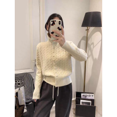 批发羊毛针织开衫<b class='q'>女</b>2025秋季新款<b class='q'>女</b>装潮麻花单排扣高领打底毛衣外套<b class='q'>女</b>