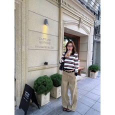 批发Second大梦儿<b class='q'>正品</b>polo衫条纹撞色针织衫高智风女秋长袖毛衣