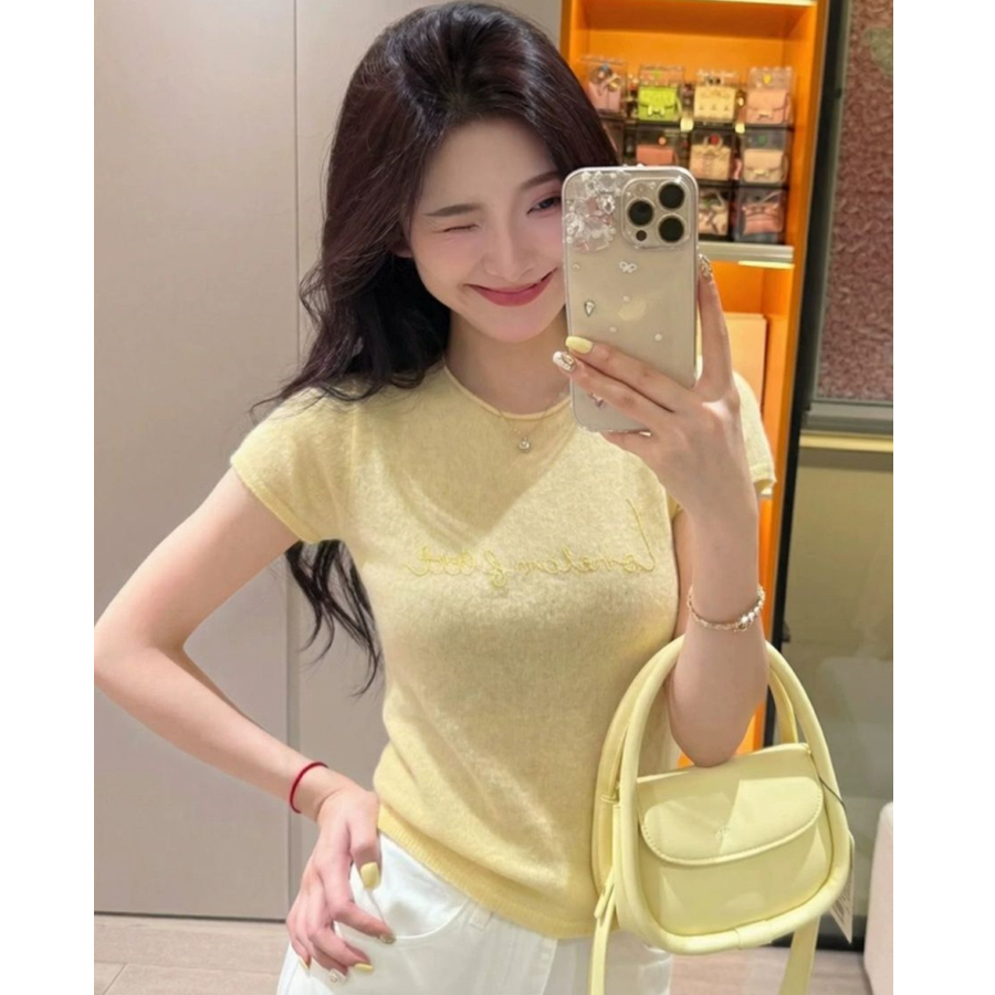 한 부서 황색 알파벳 긍정적 인 어깨 반팔 티셔츠 여성 여름 새로운 슈퍼 화재 연령 감소 자이언트 잘 생긴 아름다운 맨위
