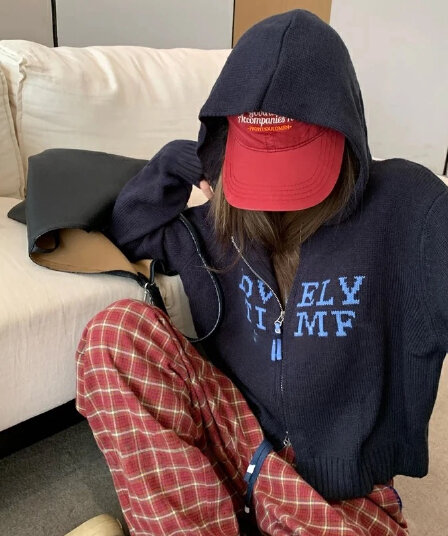 한 부서 분위기 센스 착용 가져 가라. 알파벳 지퍼 후드 스웨터 여자 가을 겨울 루즈핏 느긋한 고급 센스 니트 스웨터