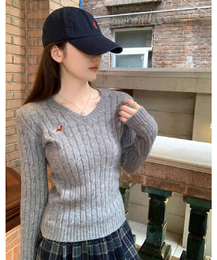 가을 겨울 한국 스타일 새로운 풀오버 꽈배기 V넥 자수 디자인 부드러운 찹쌀 인사이드 가져 가라. 스웨터 니트 스웨터 맨위 여성
