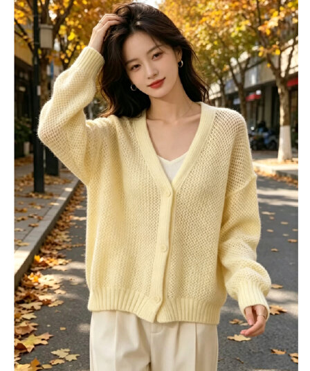 봄 가을 겨울 새로운 느긋한 바람 V넥 오픈 가디건 루즈핏 단추 니트 스웨터 고급 부드러운 여성 의류 스웨터 코트