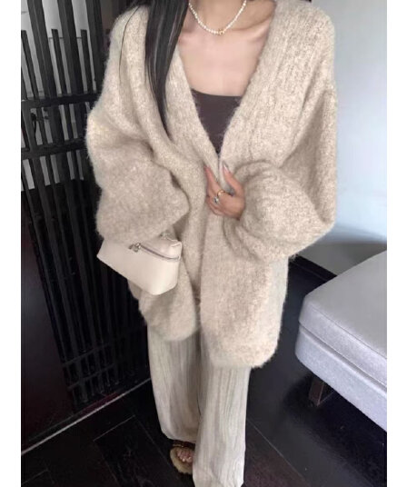 한 부서 느긋한 바람 부드러운 찹쌀 스웨터 여성 코트 가을 겨울 루즈핏 대 에디션 두꺼운 외국 가스 니트 오픈 가디건 외부 가져 가라.