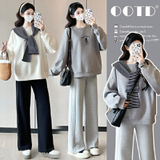 批发实拍 秋冬新款韩版时尚百搭孕妇宽松卫衣+披肩两件套套装