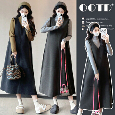 批发2025秋冬新款韩版时尚<b class='q'>百搭</b>孕妇背心裙+上衣两件套套安装