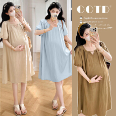 批发实拍~ 2026夏装新款法式气质v领<b class='q'>孕妇</b><b class='q'>连衣裙</b>中长款