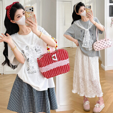 批发实拍2026夏装新款蕾丝拼接孕妇上衣+蕾丝孕妇半身裙套装