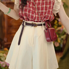 批发白糖桂花糕港风复古休闲短裤女高腰百搭 4色裙裤