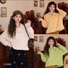 批发​​3色 孤舟钓雪复古港风<b class='q'>秋</b>冬厚款休闲百搭衬衫上衣