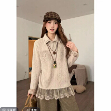 批发【暖洋洋】冬季加厚新款设计感拼接绒感毛毛<b class='q'>打底衬衫</b>