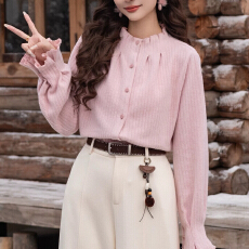 秋冬气质长袖内搭复古显瘦针织衬衫