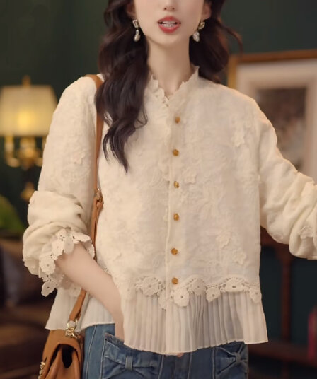 살구 배 홍콩 바람 레트로 단색 긴팔 루즈핏 슬림해 보이는 맨위