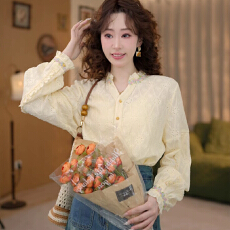 批发余温日记港风<b class='q'>复古</b>纯色长袖宽松显瘦上衣