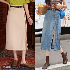 批发2色  雨中漫步港风高腰A字半身休闲<b class='q'>百搭</b>显瘦牛仔裙子