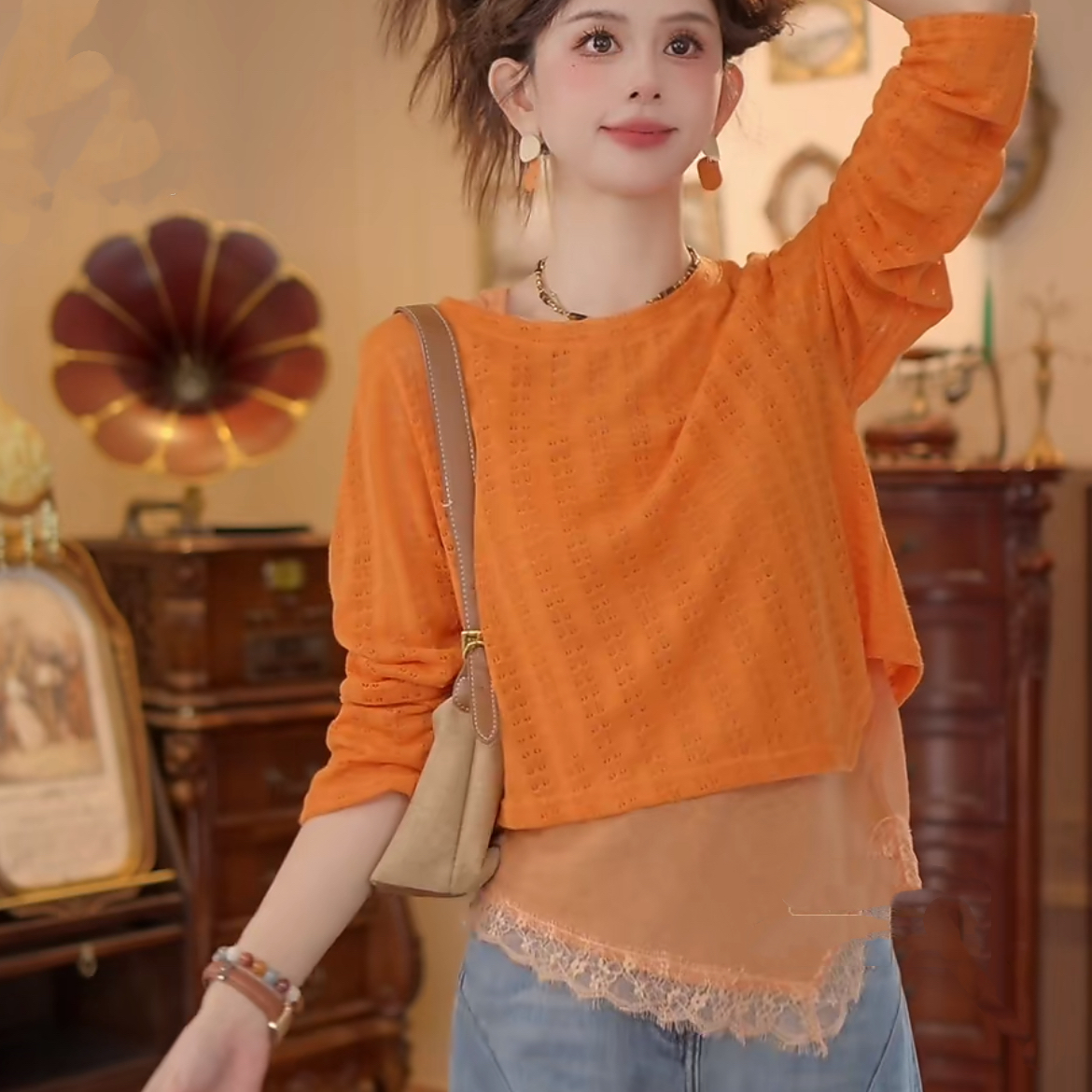 일몰 부두 한 부서 이른 봄 티셔츠 새로운 작은 대중 슬림해 보이는 투피스 조끼