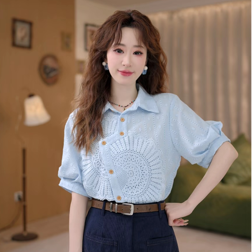 빙하 녹다 레트로 항구 바람 디자인 섹션 맨위 반팔 자카드 다용도 셔츠