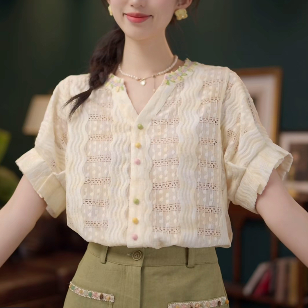 연기 루오 비 부드러운 셔츠 캐주얼 다용도 반팔 여성 셔츠 여름 맨위