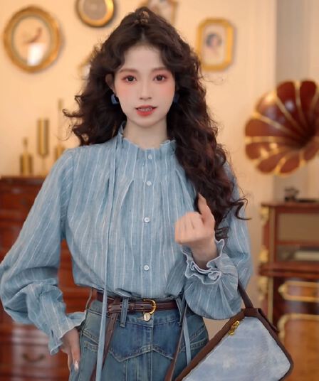 빈 산 신위 레트로 항구 바람 스트라이프 다용도 캐주얼 루즈핏 셔츠 맨위