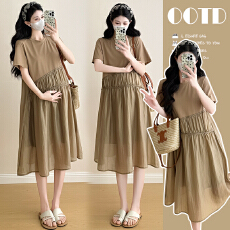 批发实拍孕妇装2026<b class='q'>夏</b>季新款温柔风针织拼接天丝假两件中长款连衣裙