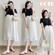 批发实拍孕妇装2026<b class='q'>夏</b>季新款星空烫钻拼接欧根纱假两件孕妇连衣裙