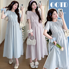 批发实拍孕妇装2026<b class='q'>夏</b>季新款甜美纯色百搭圆领木耳边中长款连衣裙