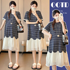 批发实拍~孕妇装2026<b class='q'>夏</b>款法式假两件拼接条纹少女感连衣裙俏皮减龄