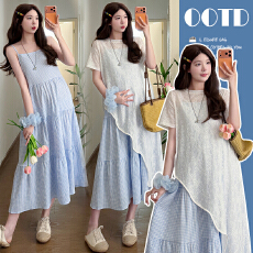 批发实拍~孕妇装2026夏款小清新<b class='q'>蕾丝</b><b class='q'>罩衫</b>+格子吊带裙韩系甜美两件套