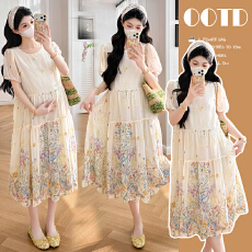 批发实拍~孕妇装2026<b class='q'>夏</b>季新款法式多巴胺仙女蝴蝶花丛刺绣显瘦连衣裙