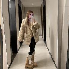 批发贵气千金感翻领廓形环保皮草女<b class='q'>冬</b>高级气质皮毛一体外套