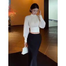 批发法式高级感<b class='q'>灯笼</b>袖上衣小衫纯色姐系贵感衬衣鱼尾<b class='q'>裙</b>套装