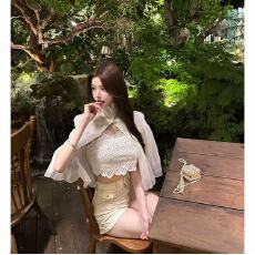 批发2026夏季新款小众高级披风短外套+花朵<b class='q'>蕾丝</b>吊带+高腰短裤三件套女