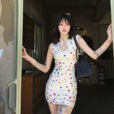 批发新中式波点改良<b class='q'>旗袍</b><b class='q'>连衣裙</b>精致显瘦短款26夏季新款