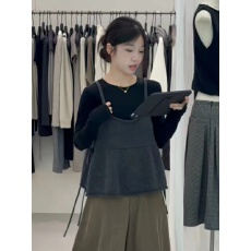 批发小个子减龄通勤叠穿上衣套装女早秋<b class='q'>吊带</b><b class='q'>背心</b>内搭长袖<b class='q'>打底衫</b>两件套