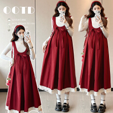 批发实拍~孕妇装秋冬款时尚款红色背心裙 + 喜庆优雅两件套